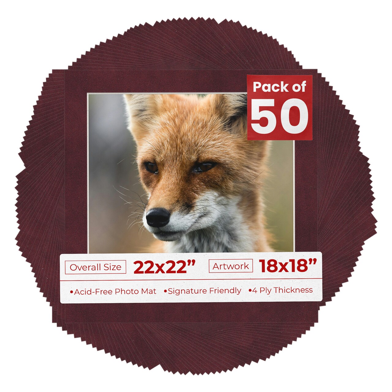 Dark Red Suede Mat Board for 22x22 Frames - Fits 18x18 Photos